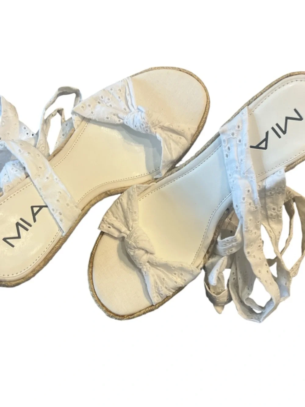 White Eyelet Ankle Tie Espadrille Wedge  Cottage-core/Prairie Sandals